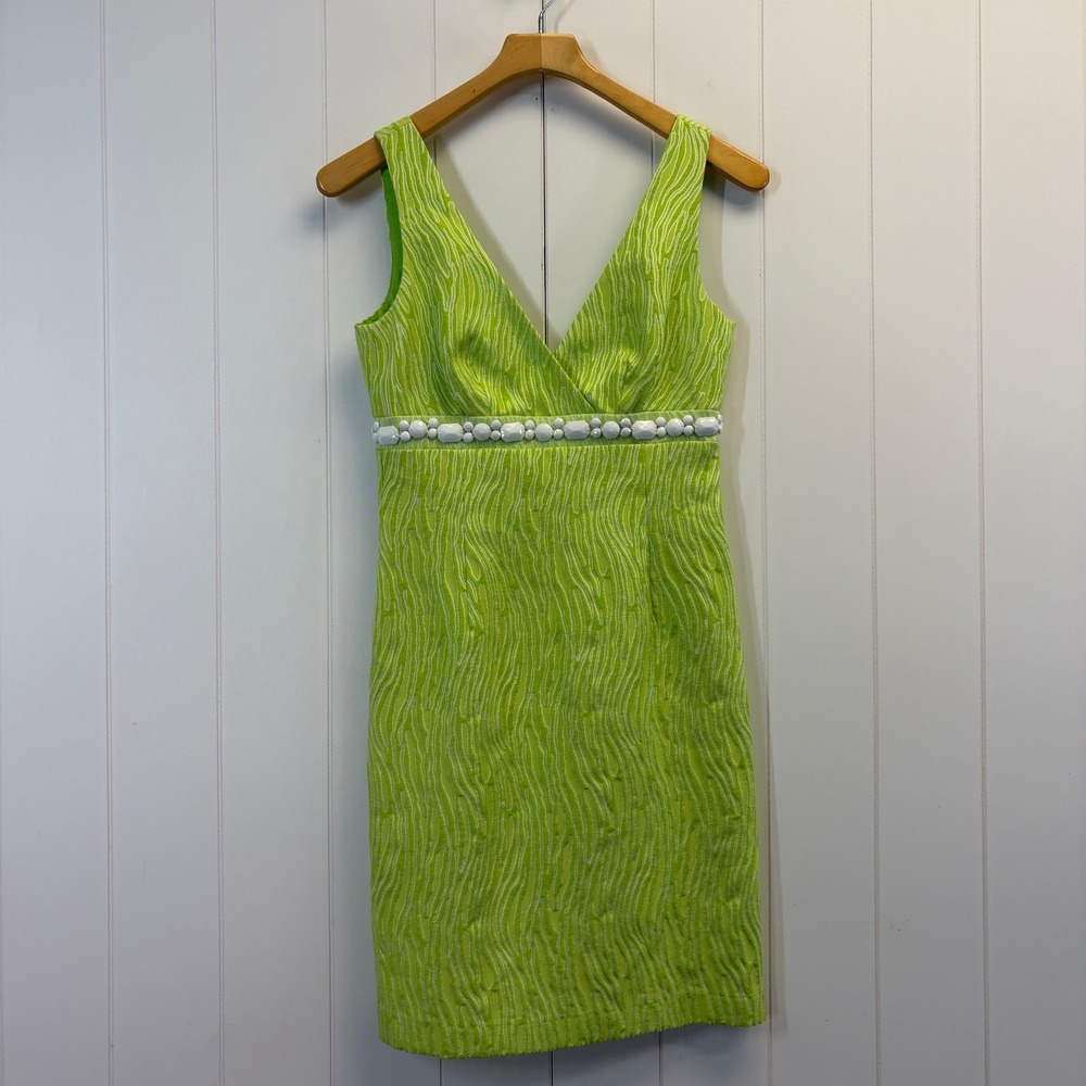 Trina Turk Tropical Cocktail Beaded Sheath Dress Womens Size 2 Quiet Luxury Chic